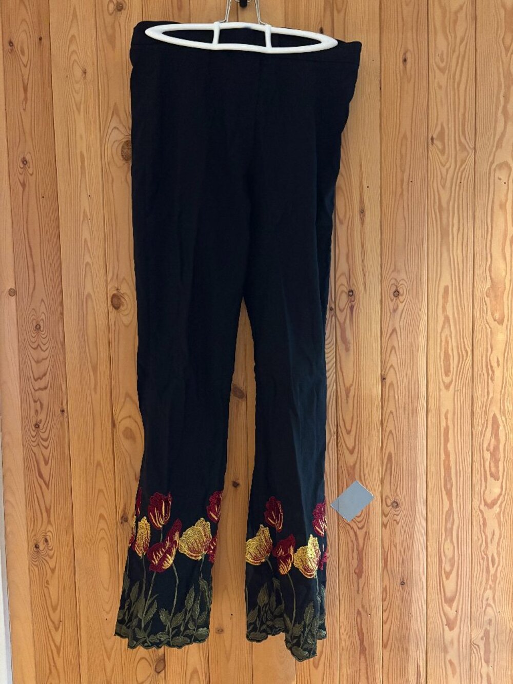 Helios Paris Designer Y2K Whimsygoth Black Floral Tulip Embroidered Pants